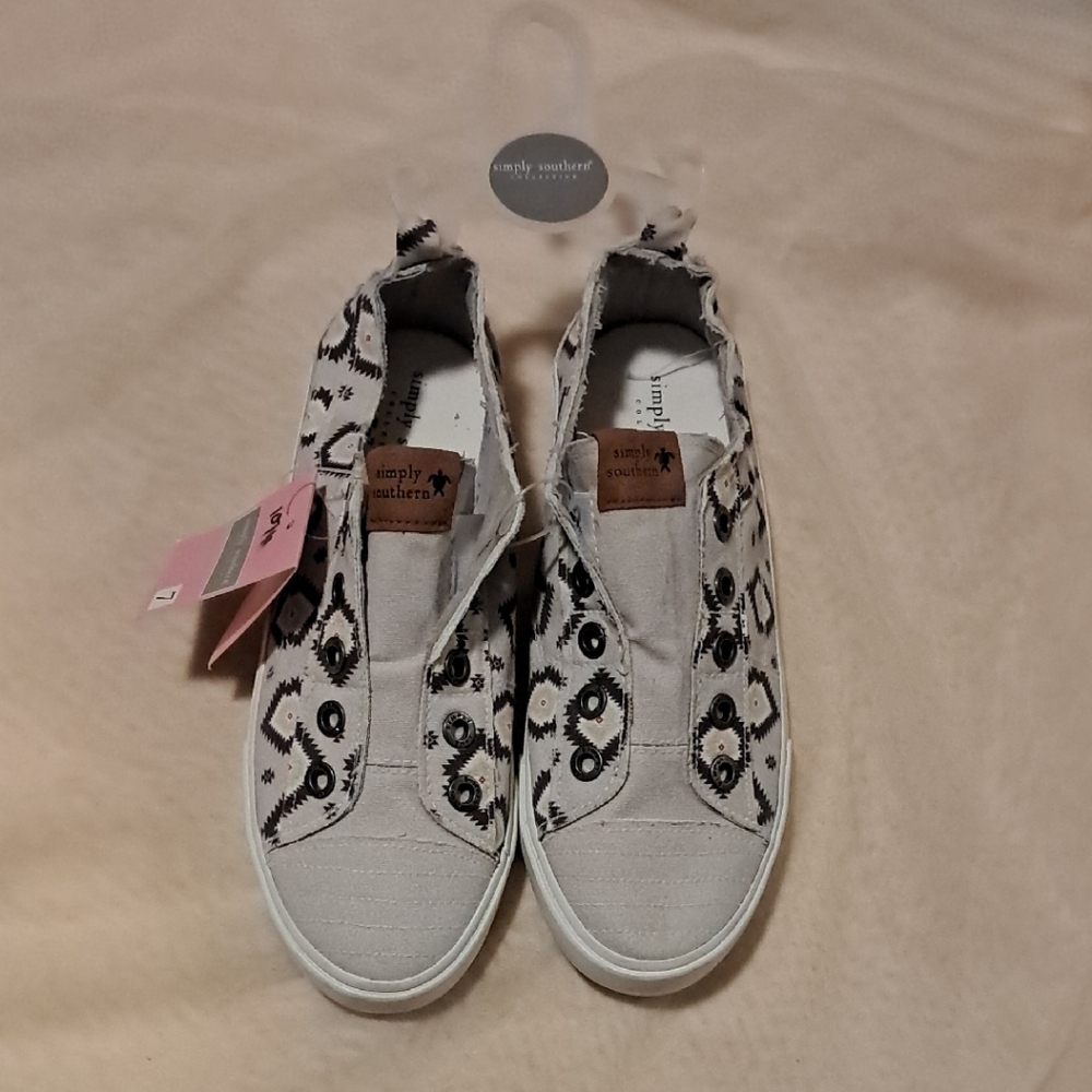 Simply Southern Kids' White and Black Sneakers